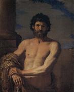 Giovanni Francesco Barbieri Called Il Guercino Hercules bust oil on canvas